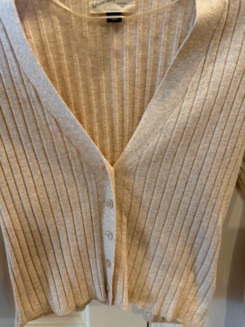 Universal Thread Ribbed V-Neck Button Cardigan - Oatmeal - Picture 3 of 3